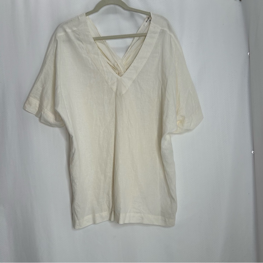 Moussy blouse linen twist back size OS cream lagenlook minimalist